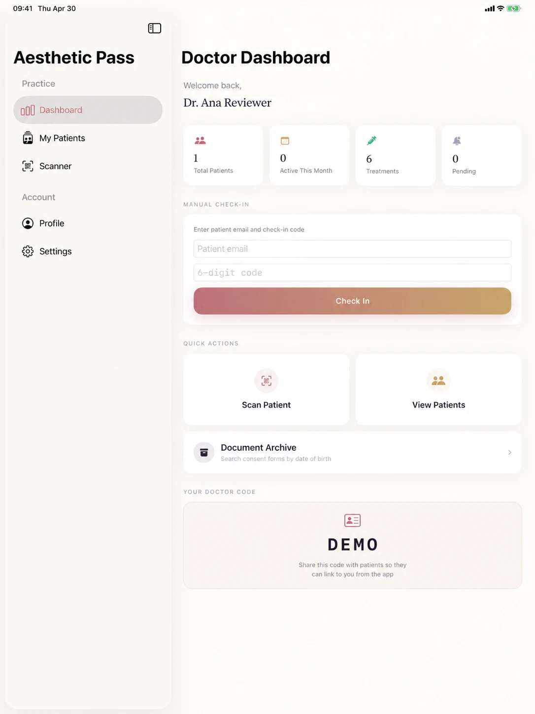1. Doctor dashboard and patient check-in